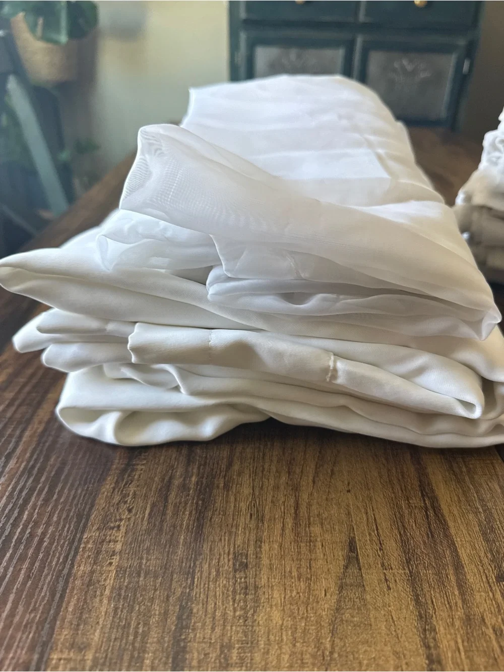 Elegant White Curtains Set- full wall worth, solid sheer and accented 12 panels